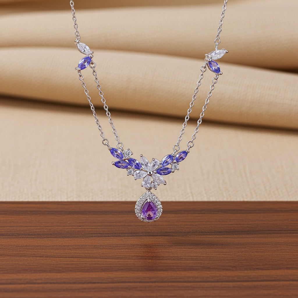 Purple Tanzanite and Amethyst Statement Necklace