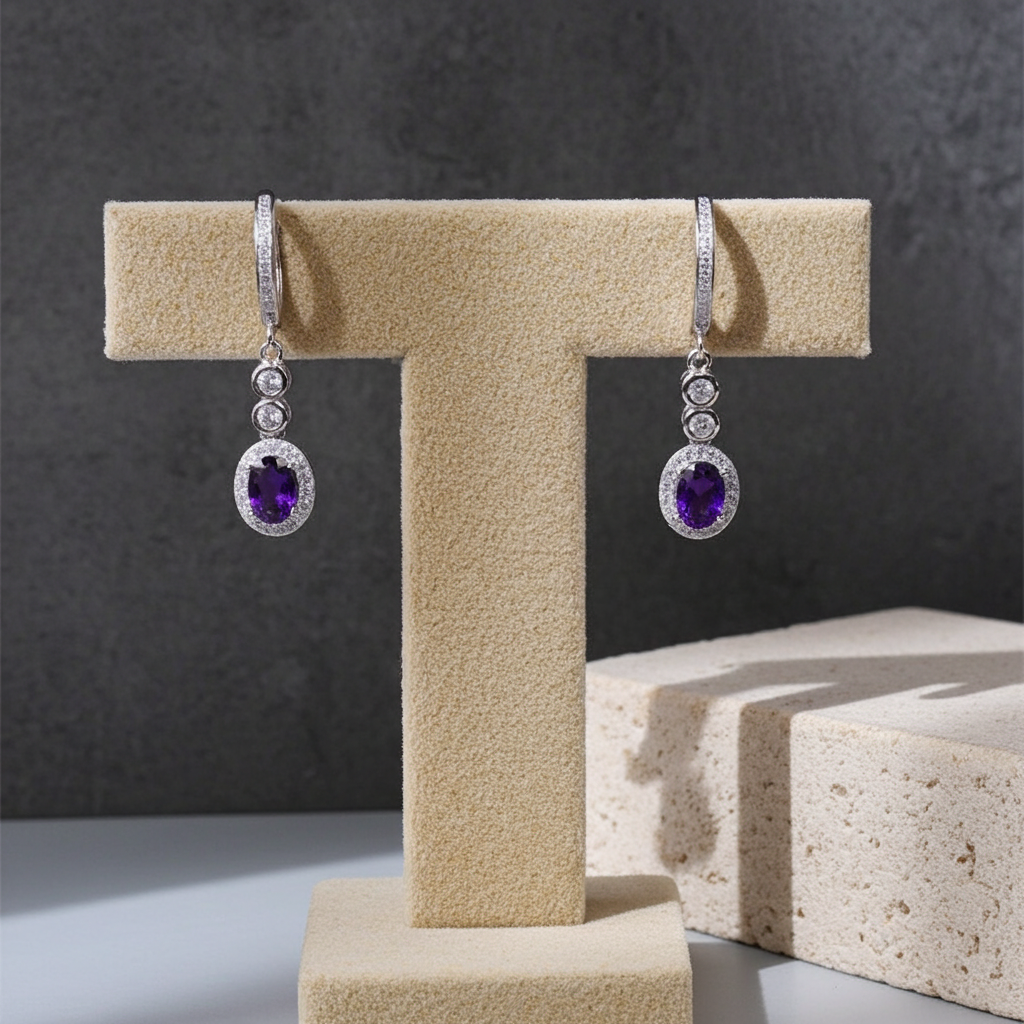 Purple Amethyst Long Dangle Earrings 5x7mm 925 Sterling Silver