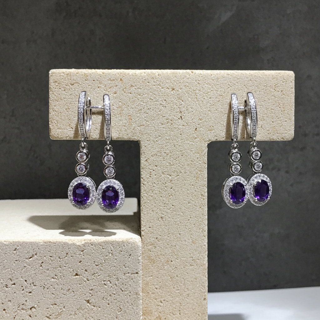 Purple Amethyst Long Dangle Earrings 5x7mm 925 Sterling Silver
