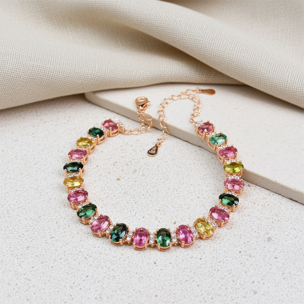 Multicolor Brazilian Tourmaline Gemstone Tennis Bracelet