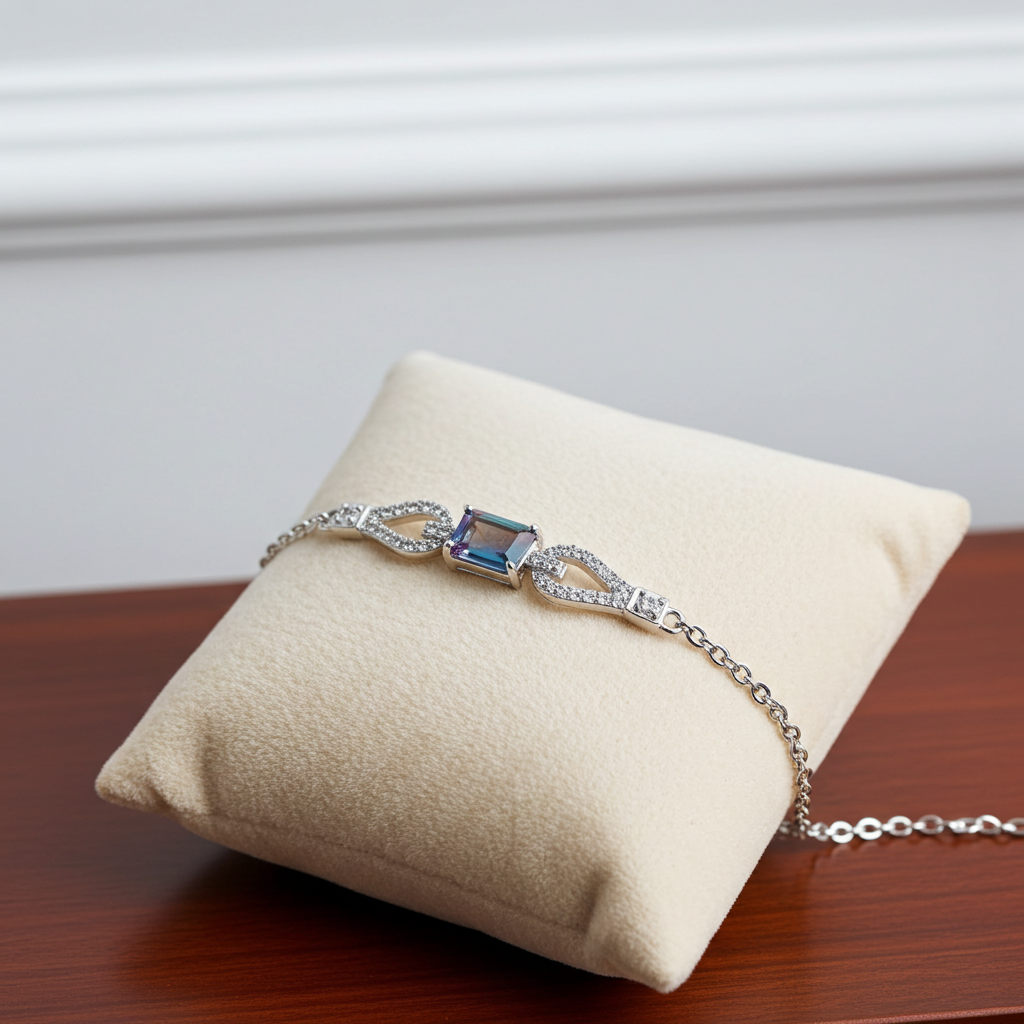 Dainty Emerald Cut Alexandrite Bracelet 4x6mm