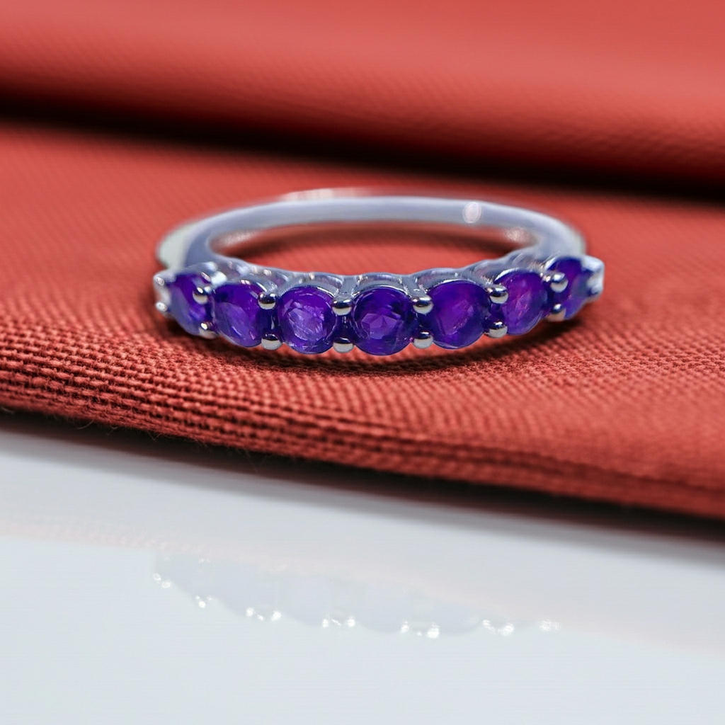Natural Amethyst Band Ring 3mm, Stackable Gemstone Rings