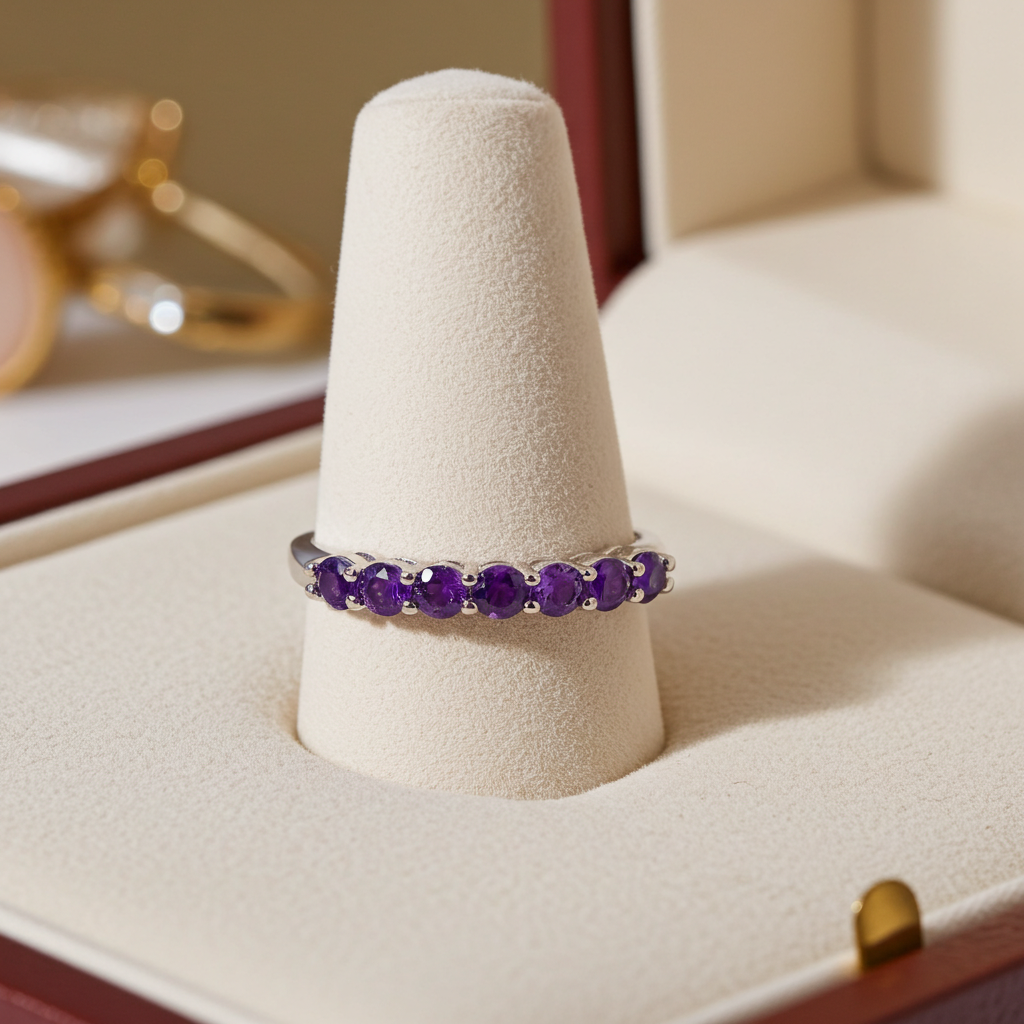 Natural Amethyst Band Ring 3mm, Stackable Gemstone Rings