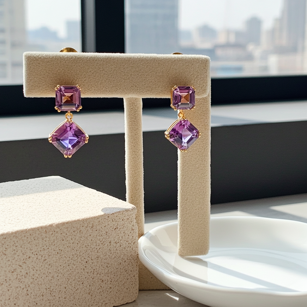 12CT Amethyst Gemstone Dangle Earrings 925 Sterling Silver