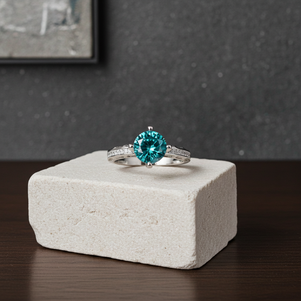 VVS1 1CT Round Brilliant Cut Green Moissanite Cocktail Ring