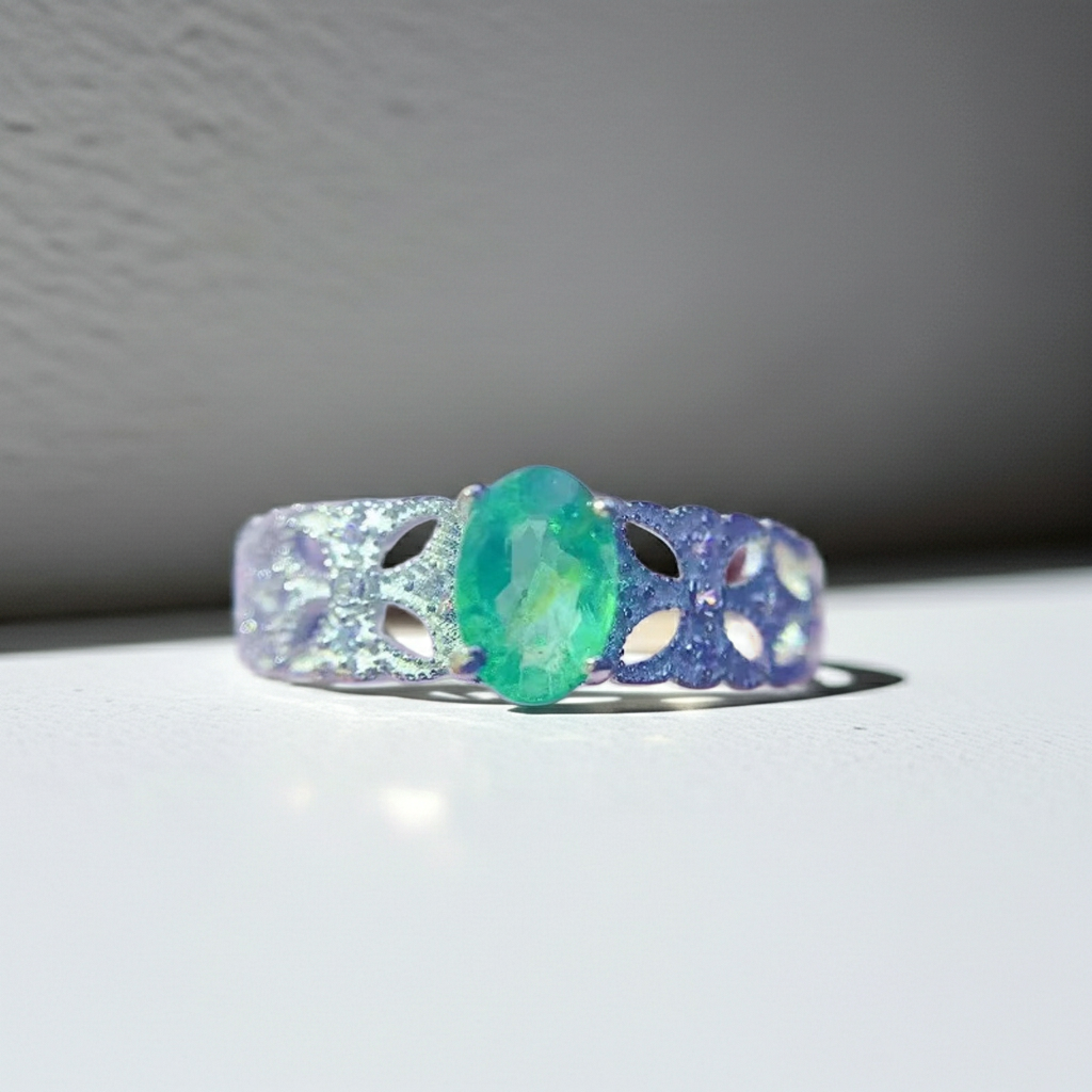 0.5Ct Natural Colombian Emerald Ring For Women 925 Sterling Silver
