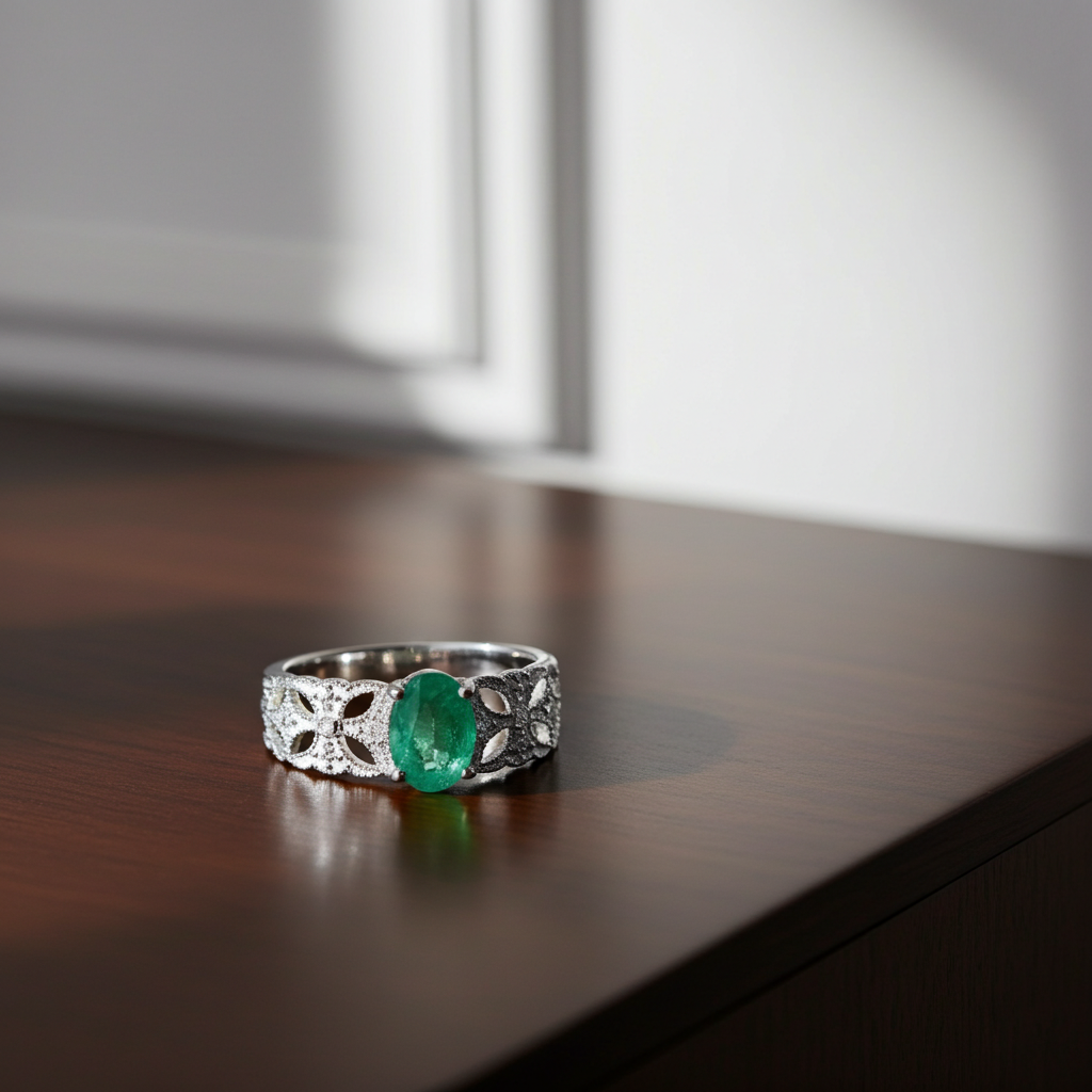 0.5Ct Natural Colombian Emerald Ring For Women 925 Sterling Silver