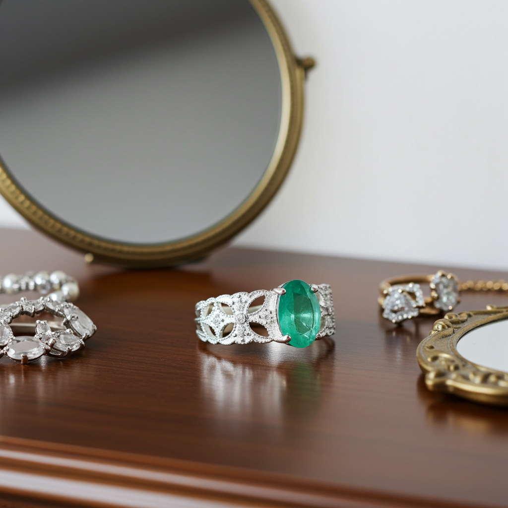 0.5Ct Natural Colombian Emerald Ring For Women 925 Sterling Silver