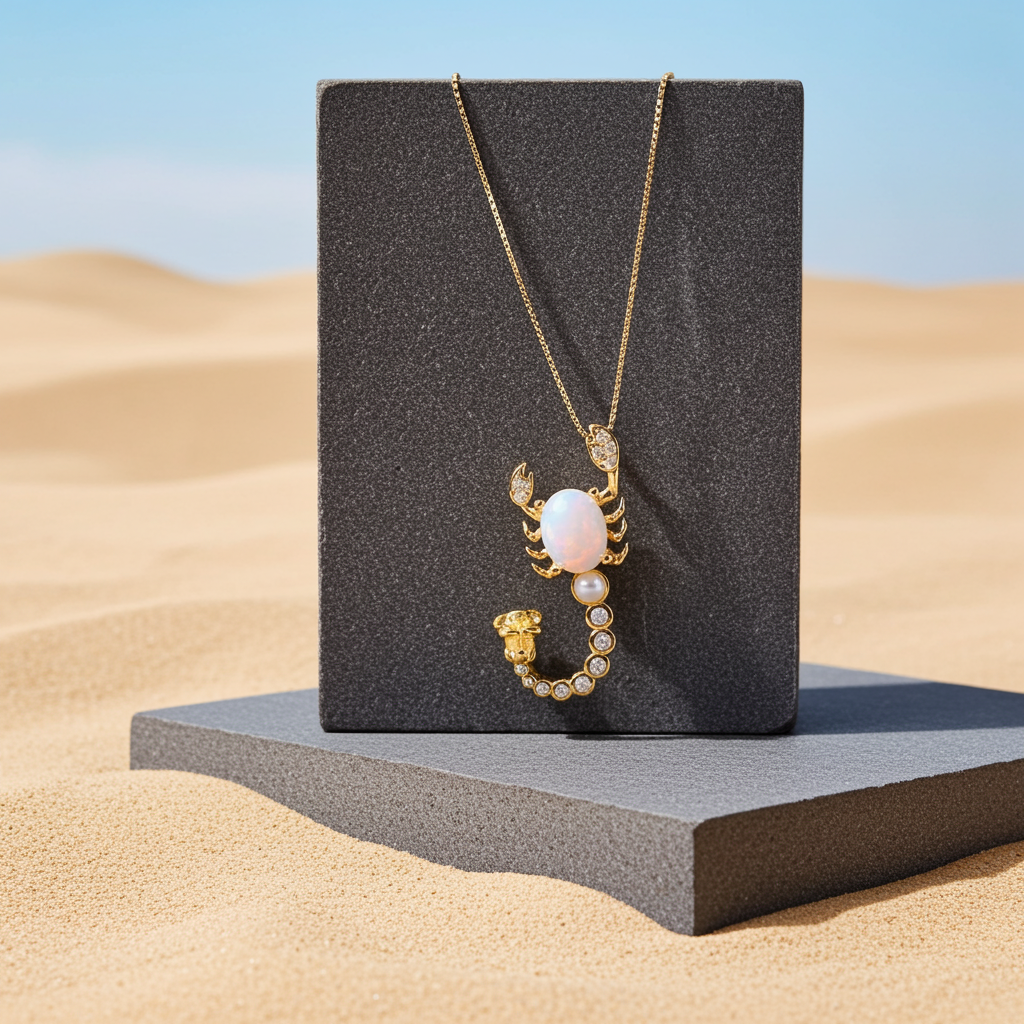 Natural White Fire Opal Scorpion Necklace 925 Sterling Silver