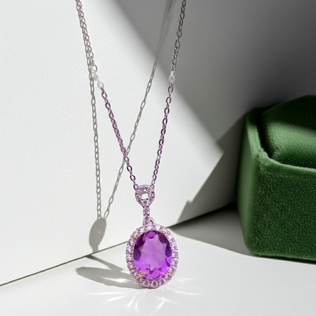 2.5CT Amethyst Gemstone Pendant and Ring Jewelry Set 8x10mm