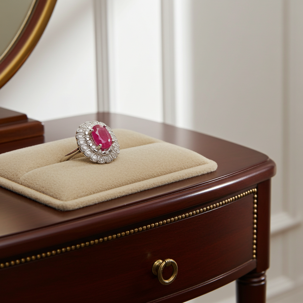 Natural Pink Ruby Ring 4x6mm, Burma Ruby Cluster Ring