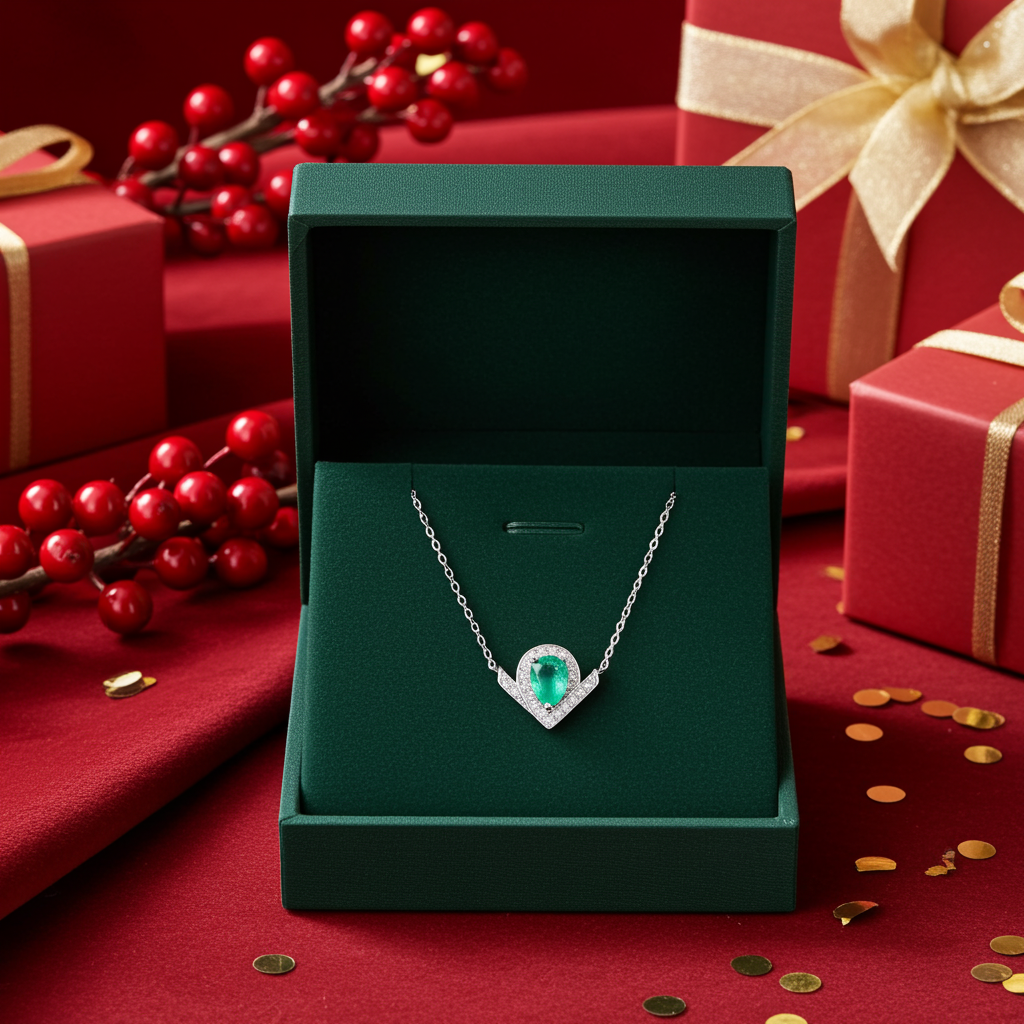 Natural Emerald Teardrop Pendant Necklace 5x7mm