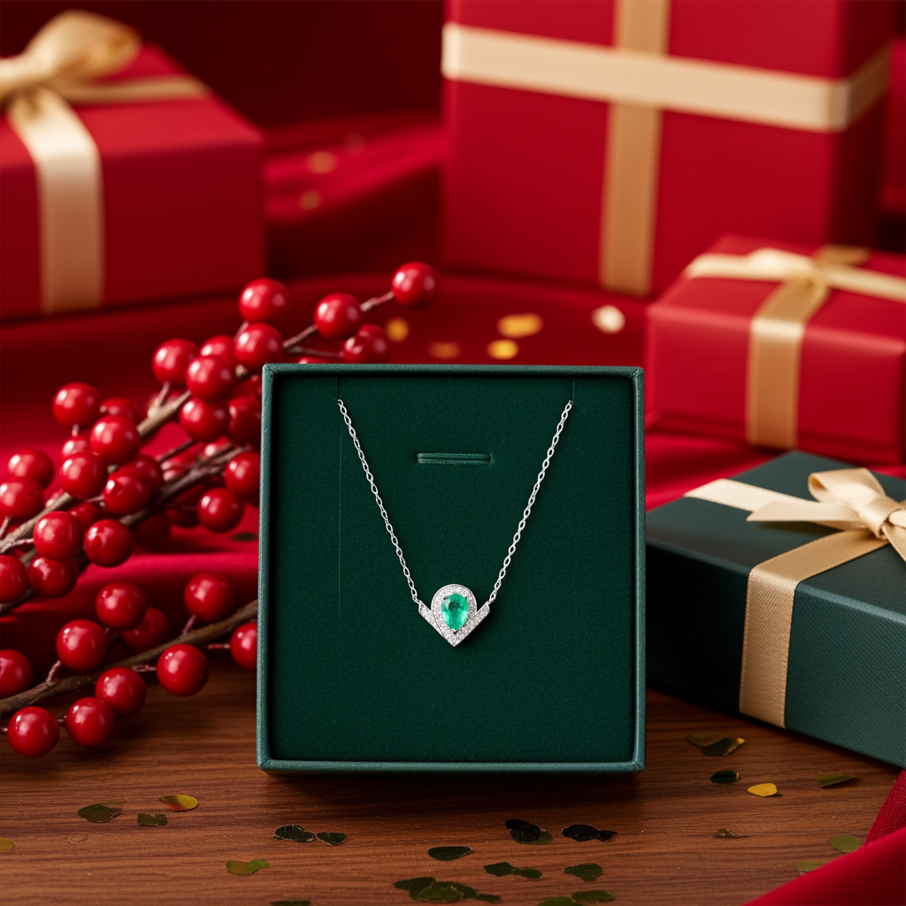 Natural Emerald Teardrop Pendant Necklace 5x7mm