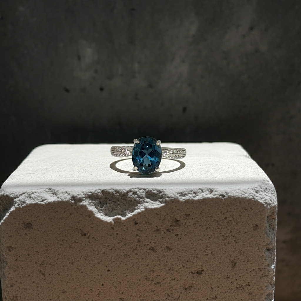 2CT Natural London Blue Topaz Gemstone Ring 8x10mm