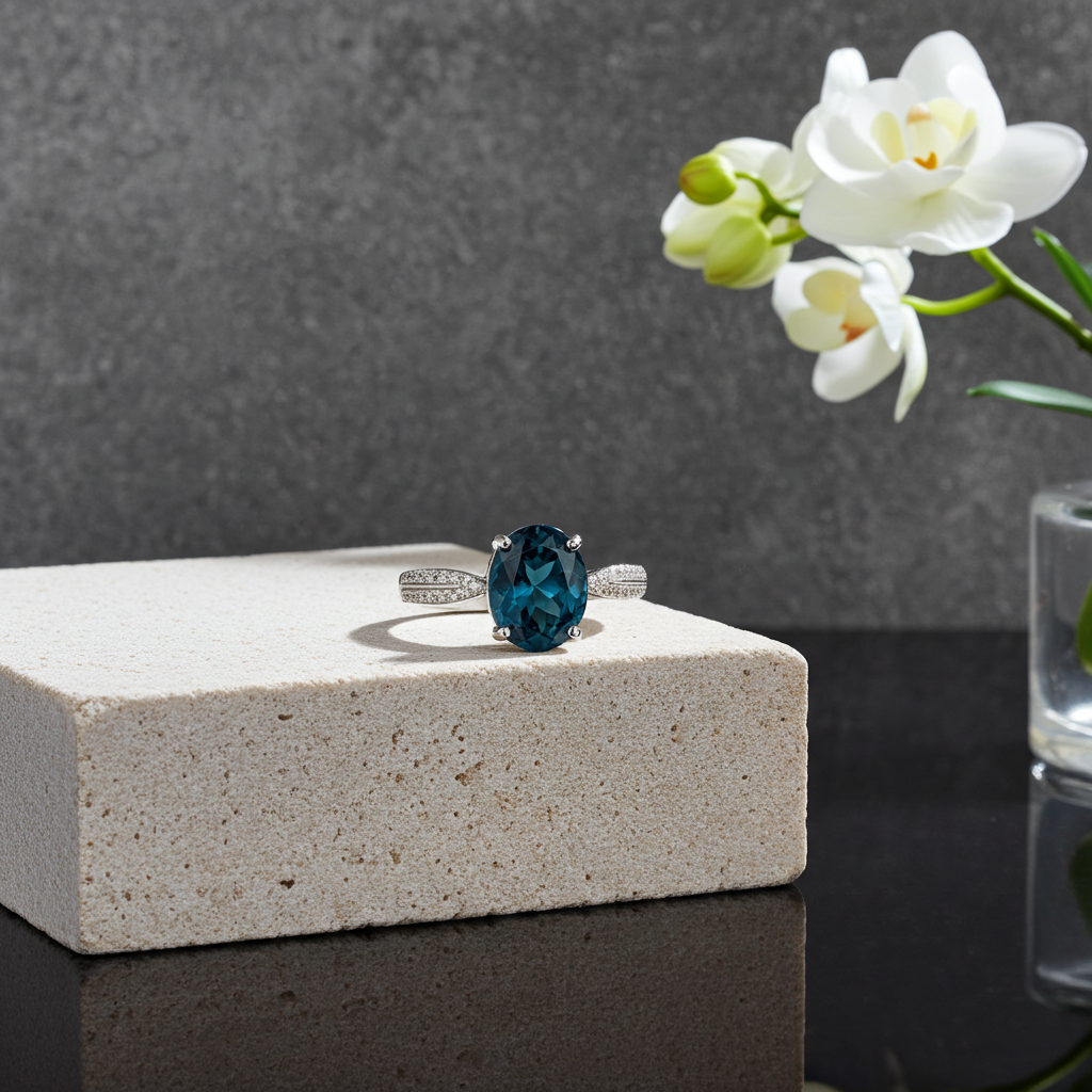 2CT Natural London Blue Topaz Gemstone Ring 8x10mm