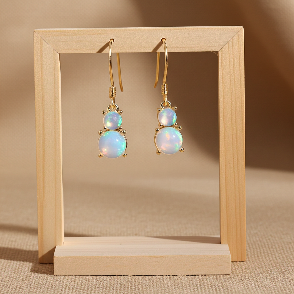 Fire Opal Dangle Earrings 6mm 925 Sterling Silver