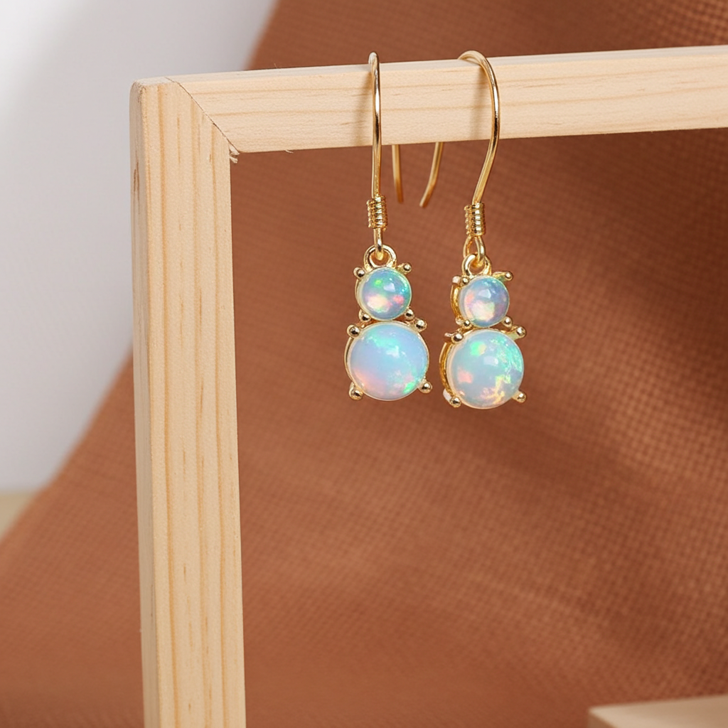 Fire Opal Dangle Earrings 6mm 925 Sterling Silver