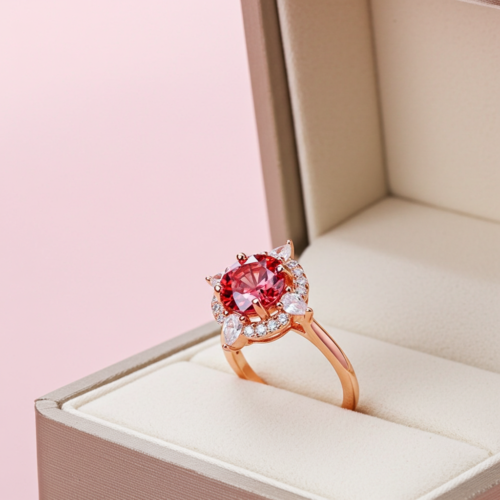 VVS1 Round Brilliant Cut 1 CT Red Moissanite Ring 6.5mm