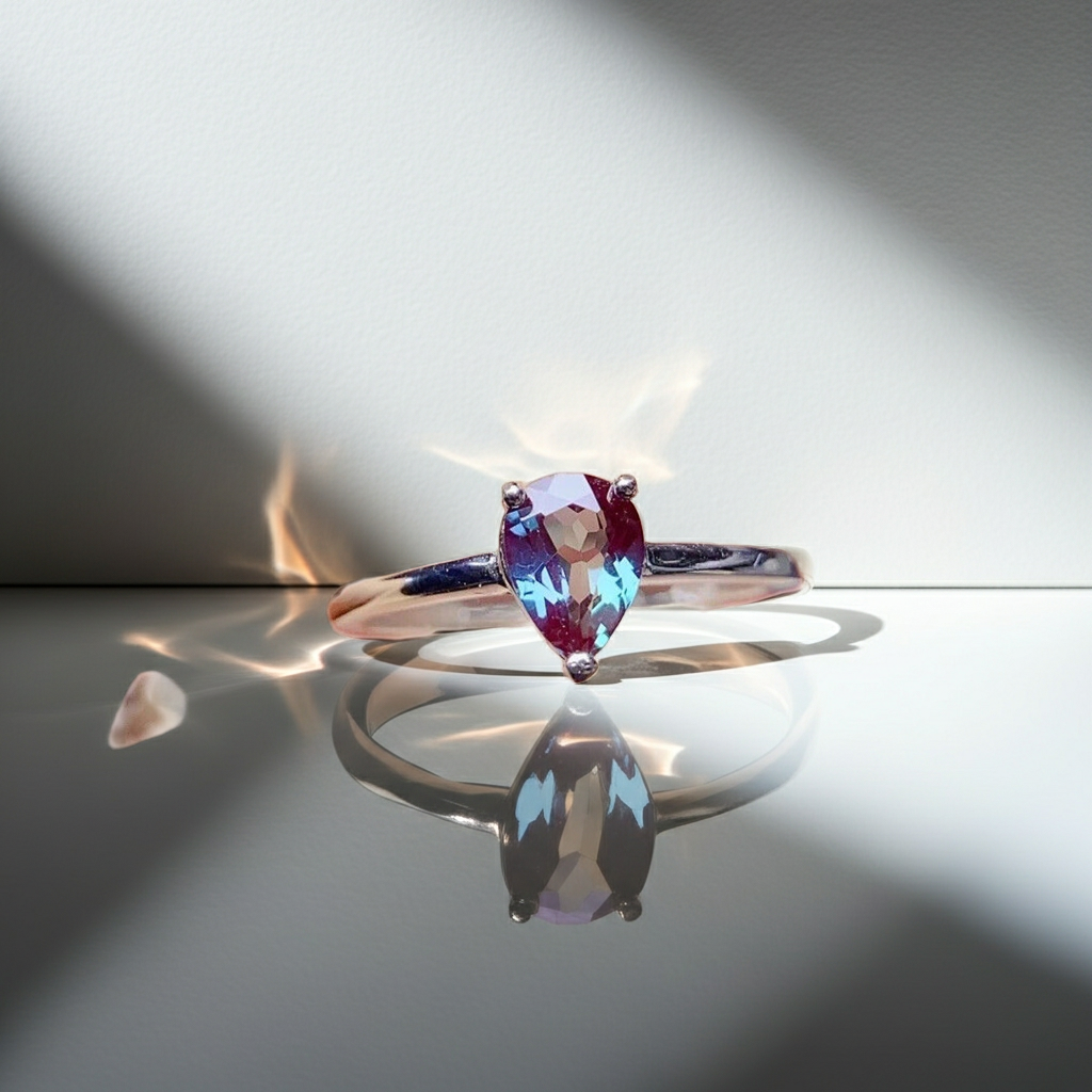 Lab Created Purple Alexandrite Ring Pear Cut 5x7mm