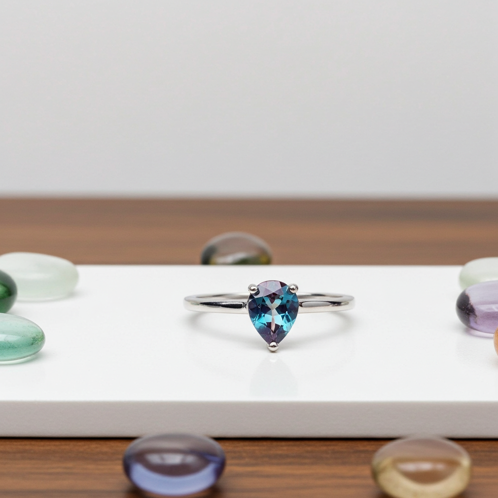 Lab Created Purple Alexandrite Ring Pear Cut 5x7mm