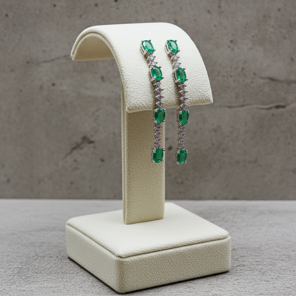Bright Green Emerald Drop Dangle Earrings VVS Grade 925 Sterling Silver