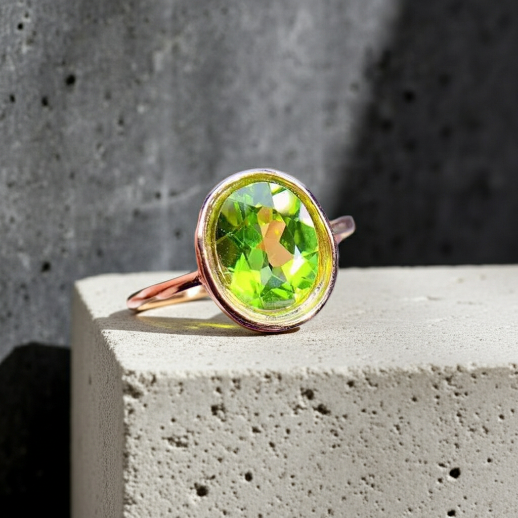 2CT Natural Peridot Gemstone Ring 7x9mm