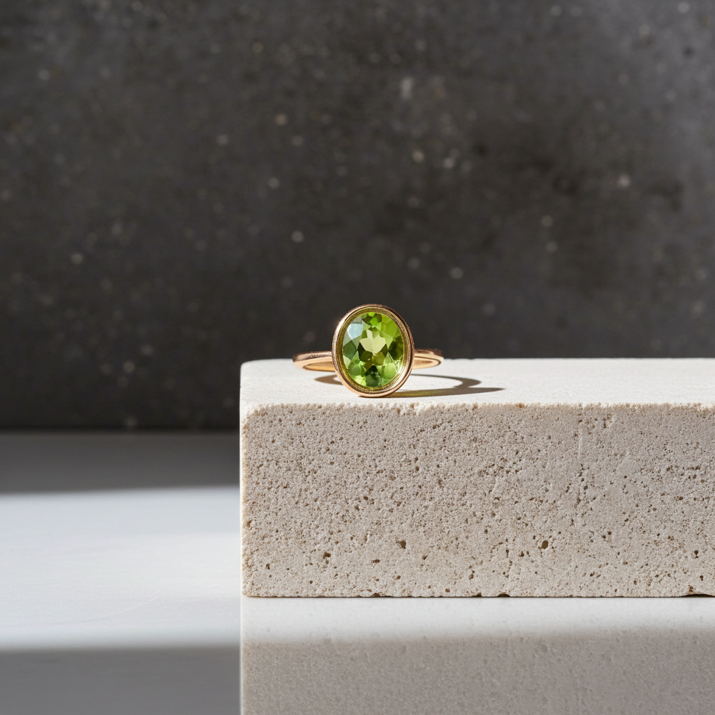 2CT Natural Peridot Gemstone Ring 7x9mm