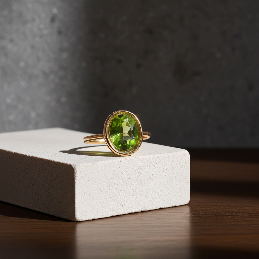 2CT Natural Peridot Gemstone Ring 7x9mm