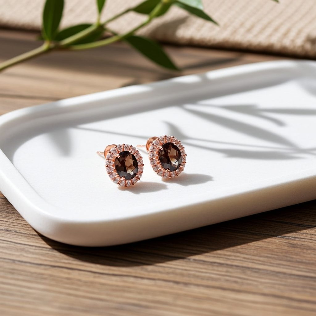 Smoky Quartz Gemstone Earrings 8x10mm 2.5Ct