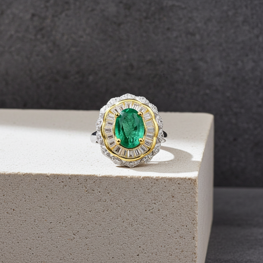 5x7mm Colombian Emerald Ring, Natural Colombian Emerald Sterling Silver Ring