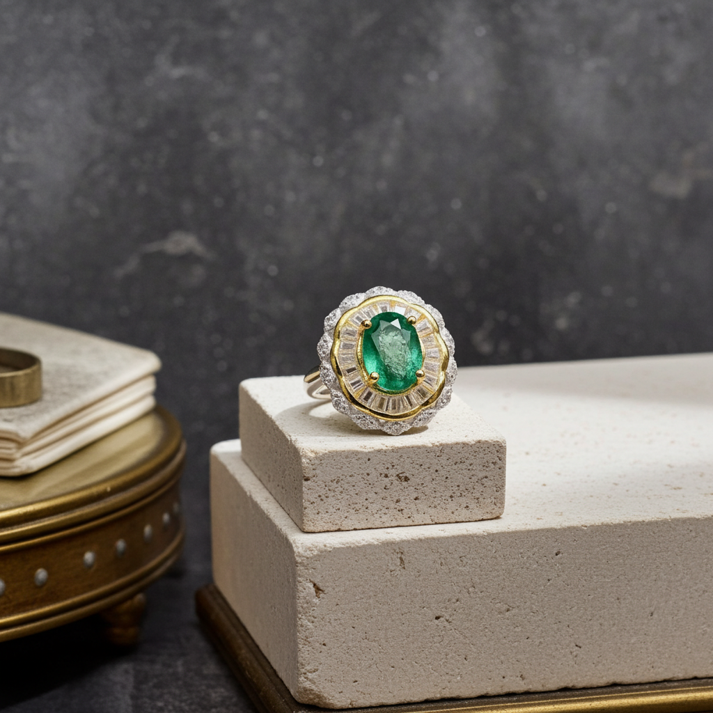 5x7mm Colombian Emerald Ring, Natural Colombian Emerald Sterling Silver Ring