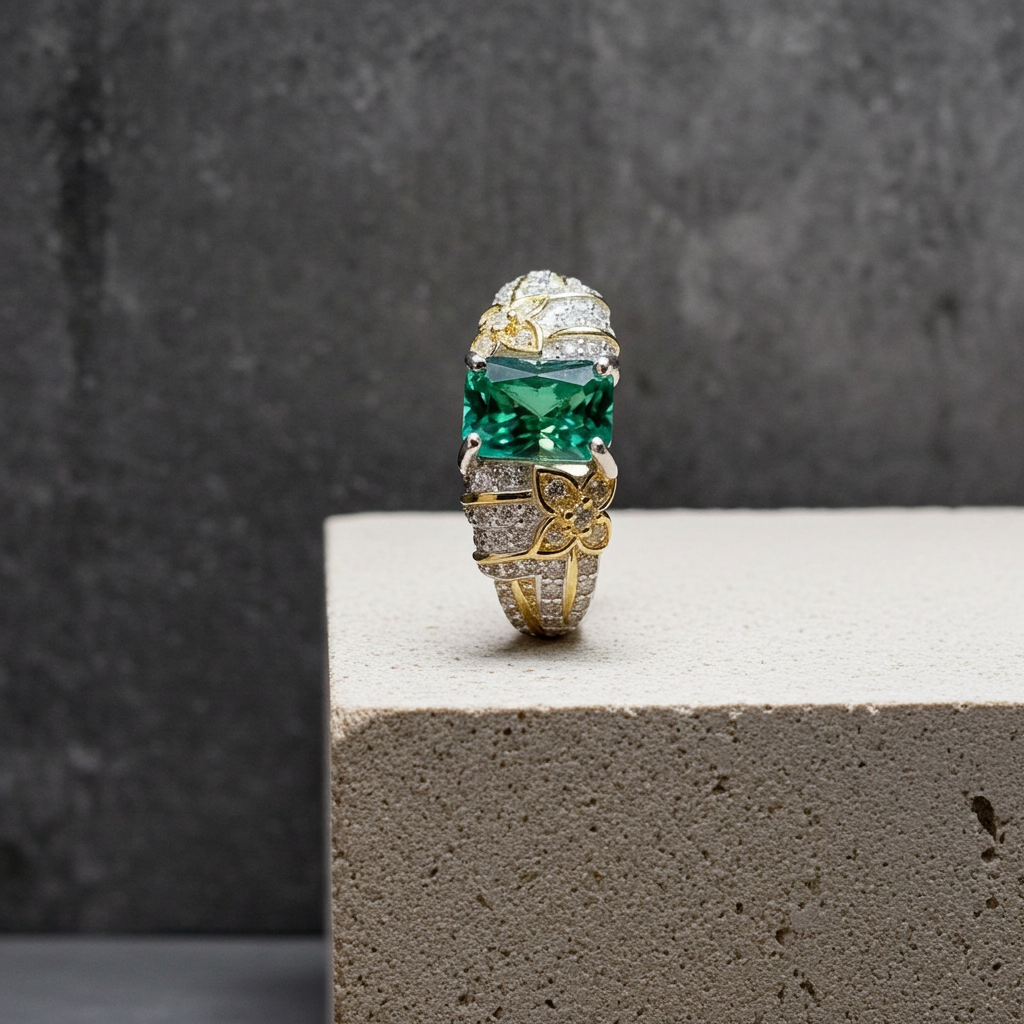 VVS1 1 Carat Radiant Cut Green Moissanite Ring