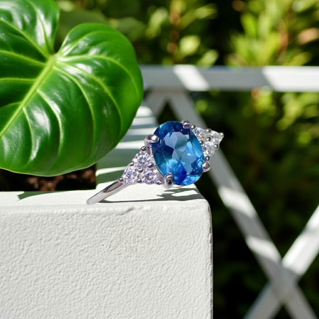 1.25CT London Blue Topaz Ring 925 Sterling Silver 6x8mm