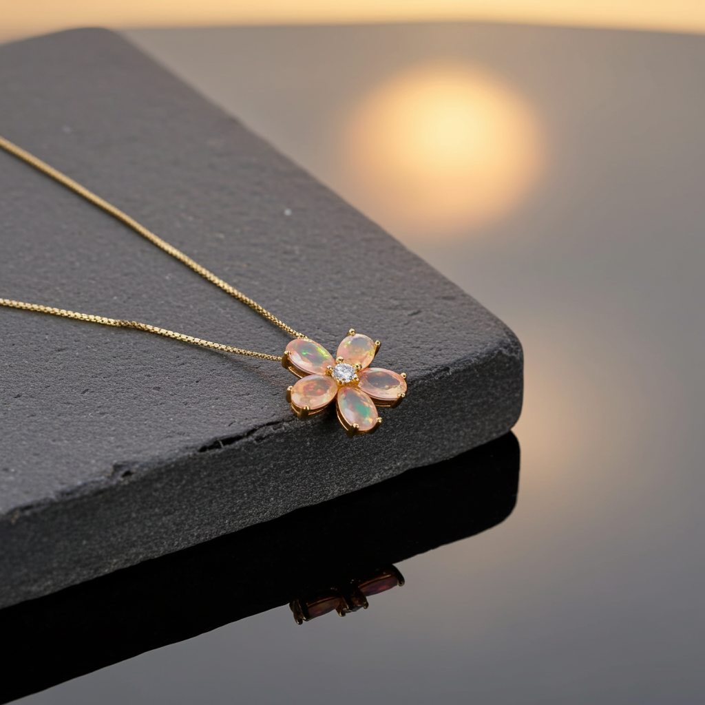 Natural Orange Fire Opal Flower Pendant 3x5mm
