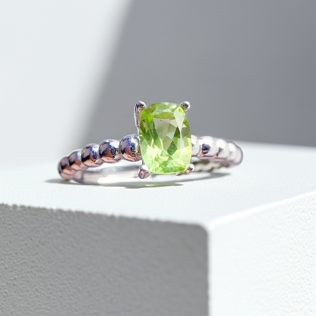 Natural Peridot Gemstone Ring 5x7mm, August Birthstone Peridot Ring