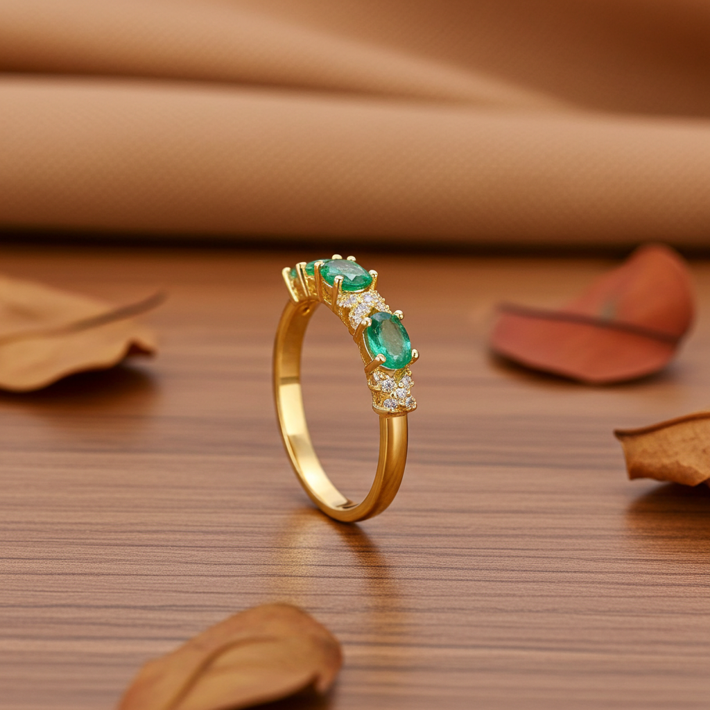 Natural Colombian Band Ring Oval Cut 3x4mm, Sterling Silver Emerald Band Ring