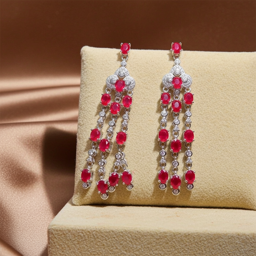 Ruby Gemstone Chandelier Earrings 3x4mm