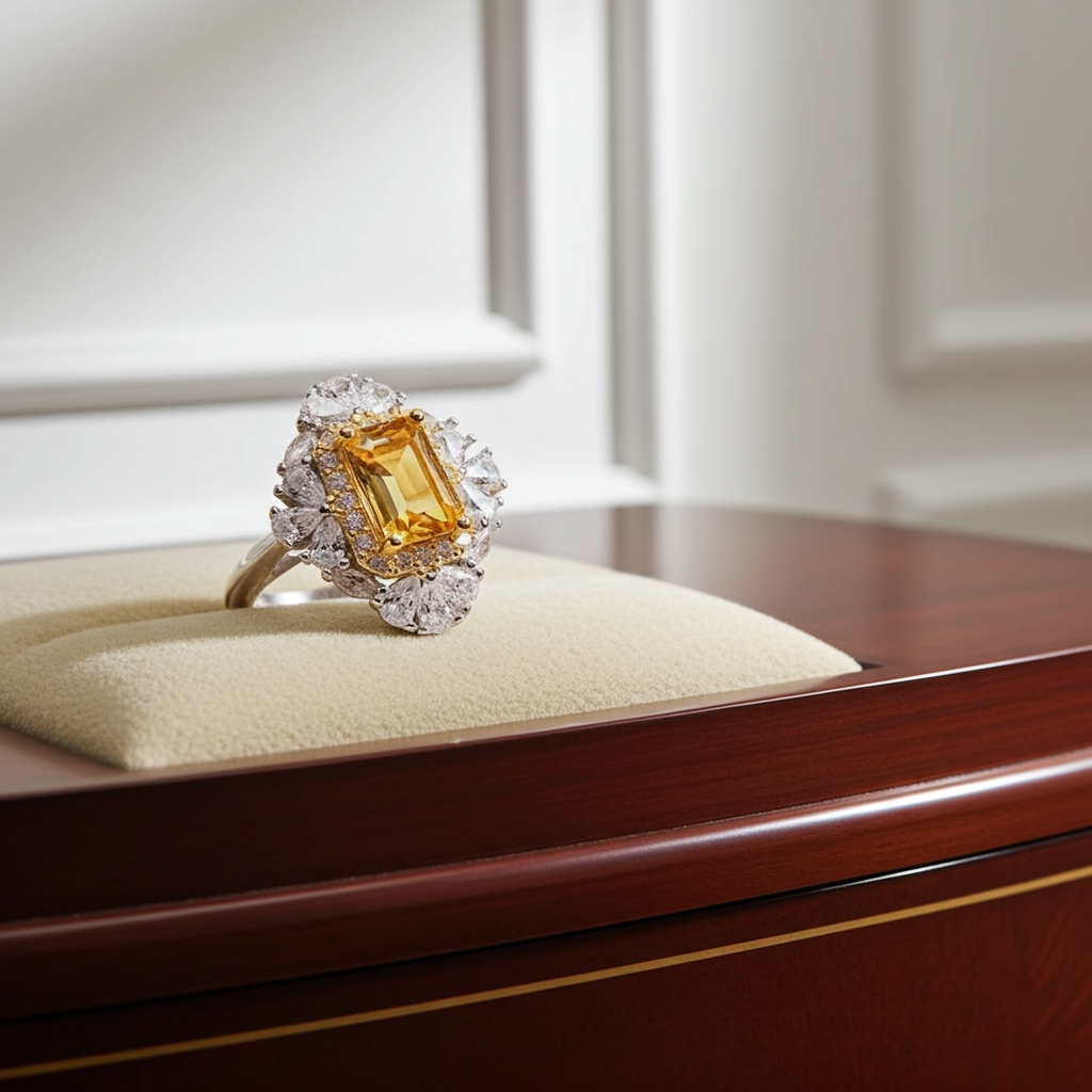 Emerald Cut Natural Citrine Gemstone Ring