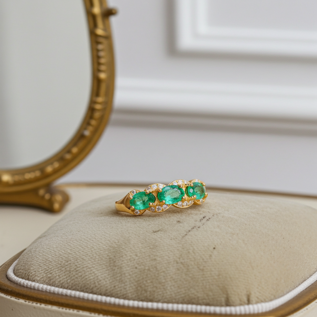 Natural Emerald Gemstone Band Ring VVS Grade 925 Sterling Silver