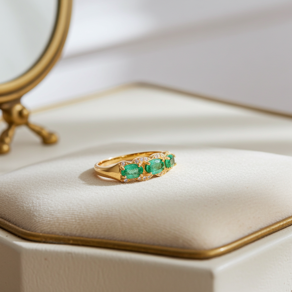 Natural Emerald Gemstone Band Ring VVS Grade 925 Sterling Silver