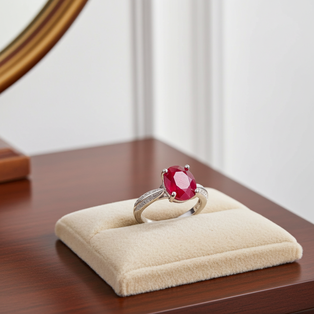 2CT Natural Ruby Ring, Women's Ring Ring Sterling Silver 7x9mm
