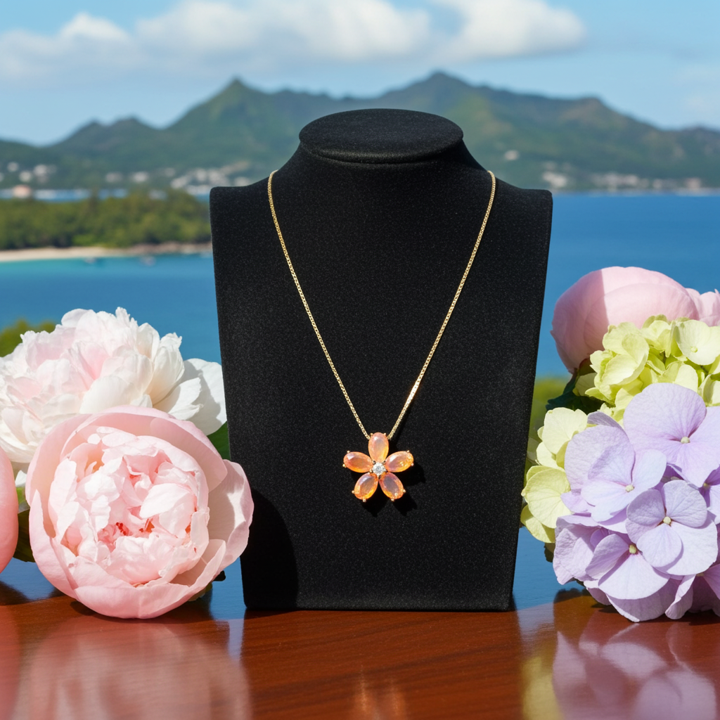Natural Orange Fire Opal Flower Pendant 3x5mm