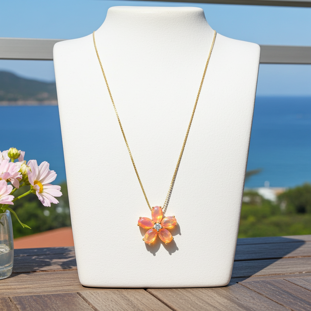 Natural Orange Fire Opal Flower Pendant 3x5mm