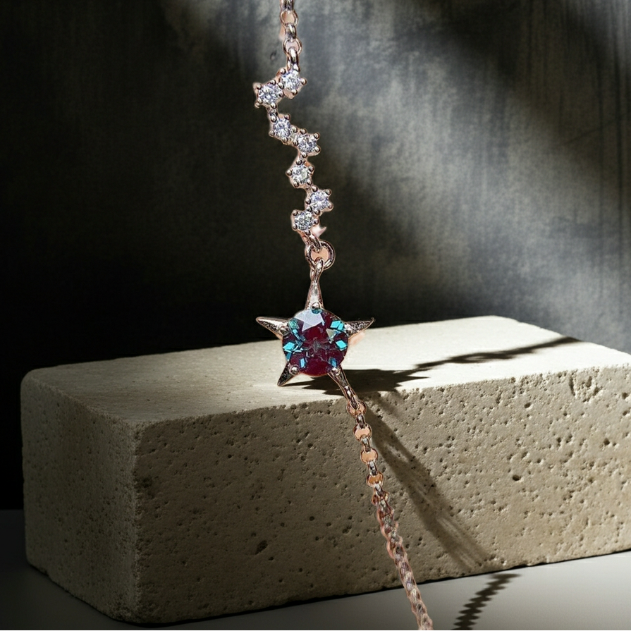 Lab Alexandrite Star Bracelet Round Cut 6mm