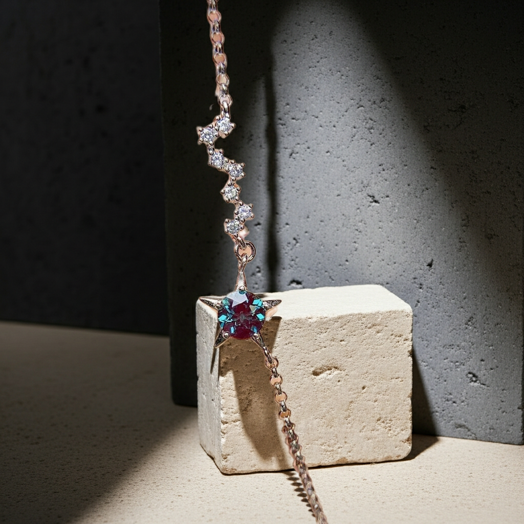 Lab Alexandrite Star Bracelet Round Cut 6mm