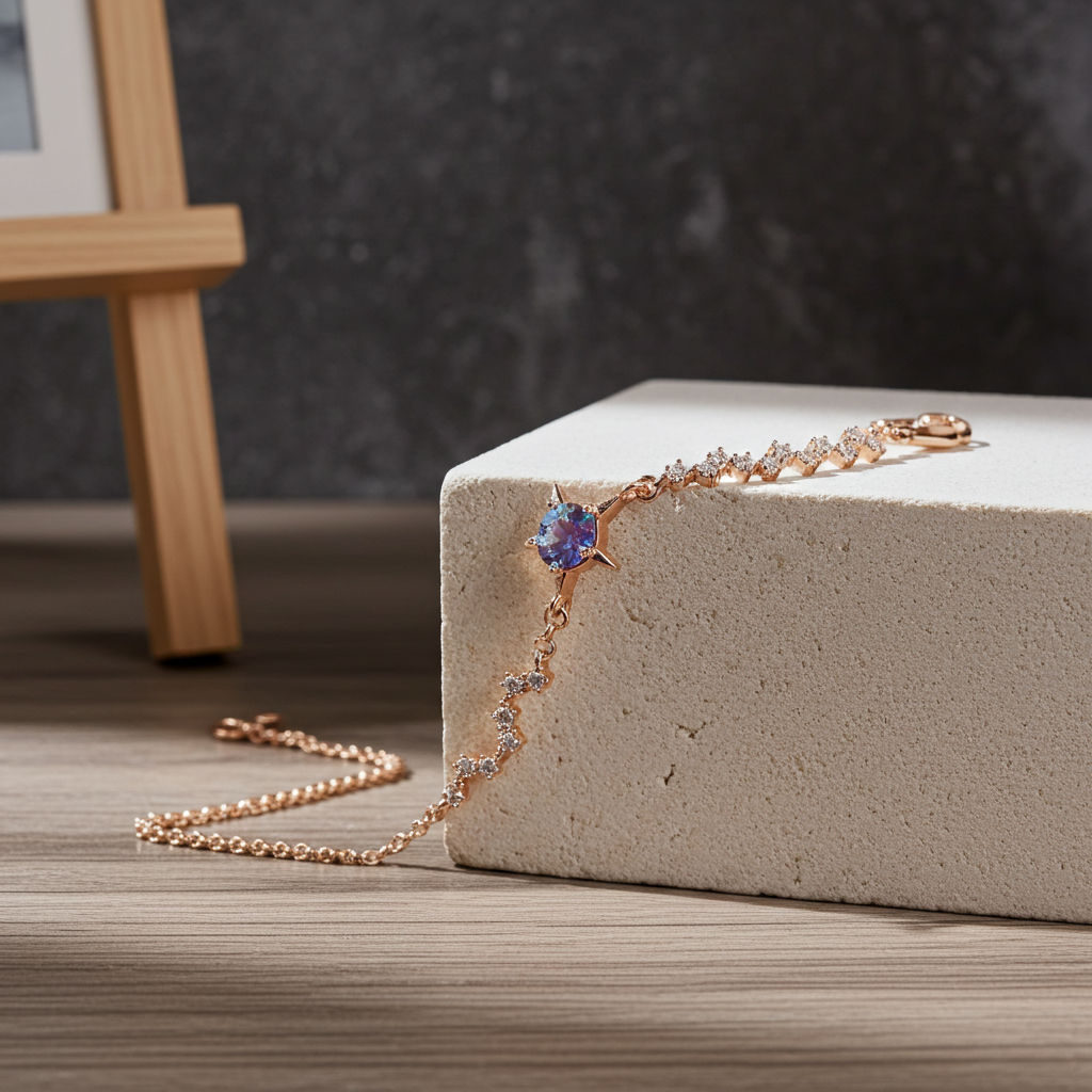 Lab Alexandrite Star Bracelet Round Cut 6mm