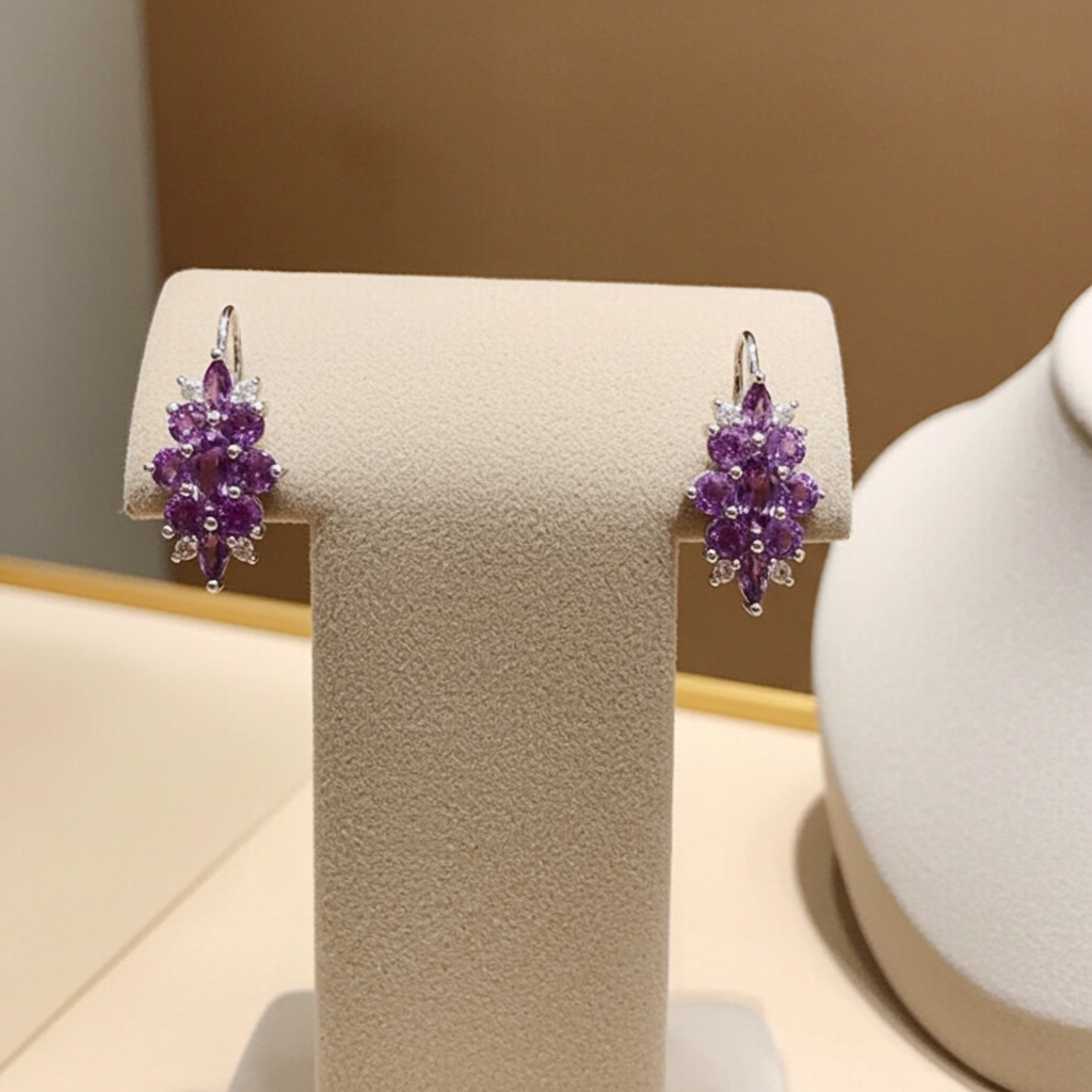 Purple Amethyst Gemstone Earrings 925 Sterling Silver