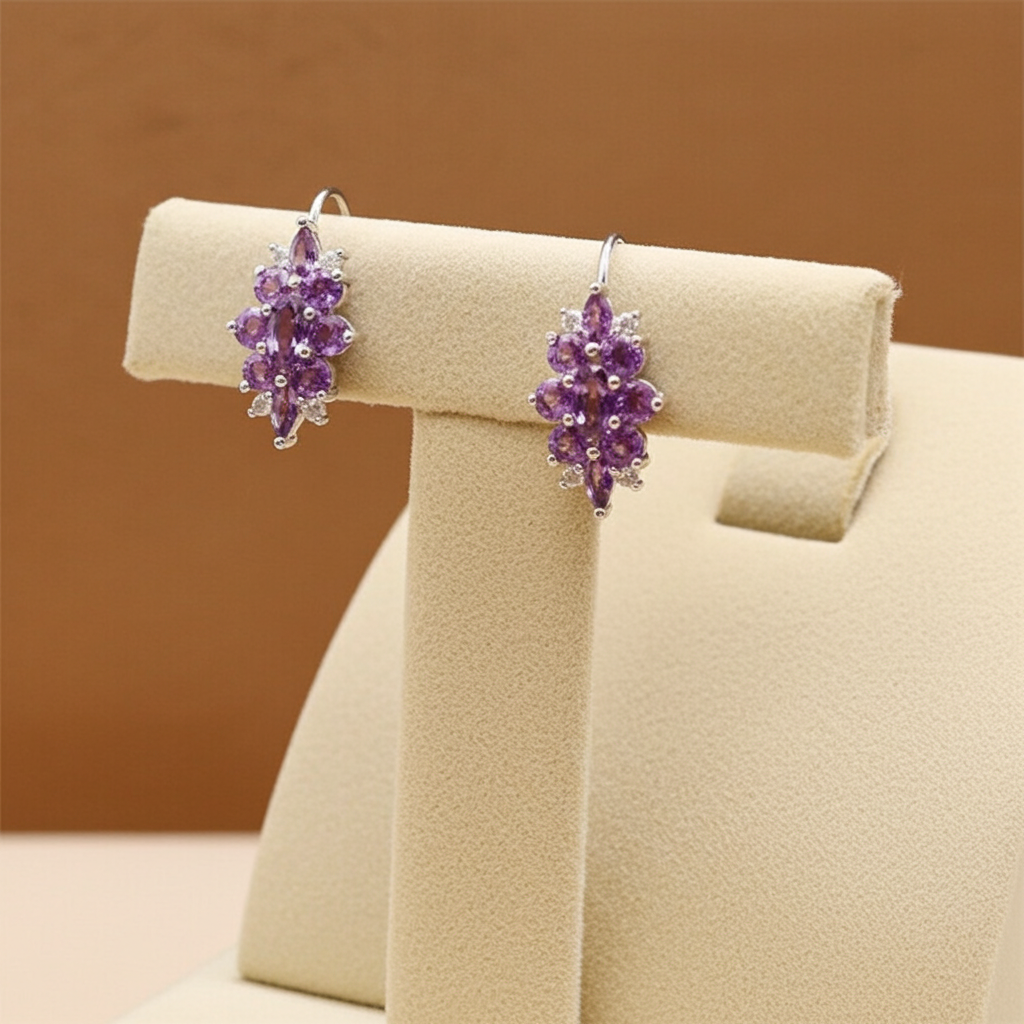 Purple Amethyst Gemstone Earrings 925 Sterling Silver