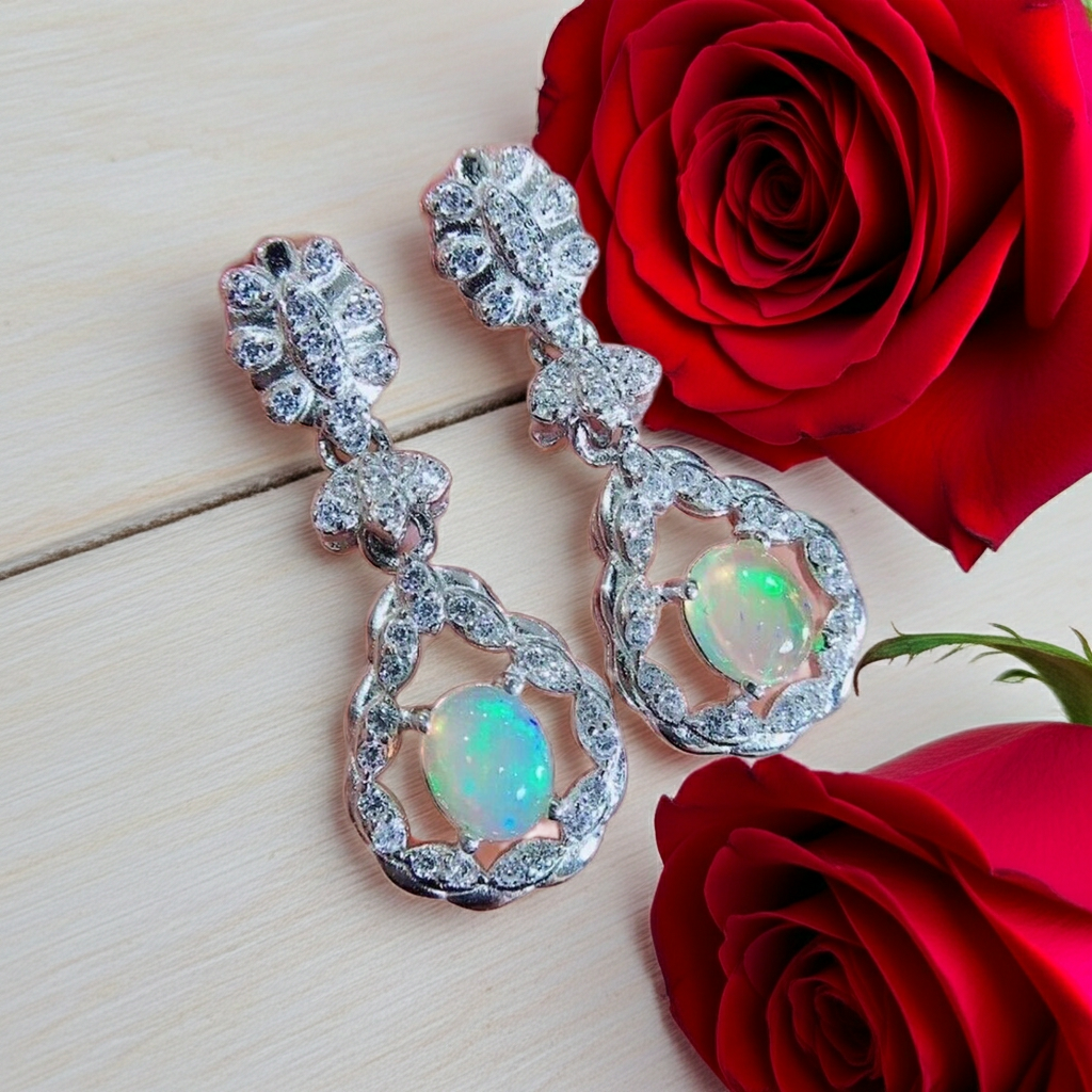 Fire Opal Gemstone Earrings 4x5mm 925 Sterling Silver