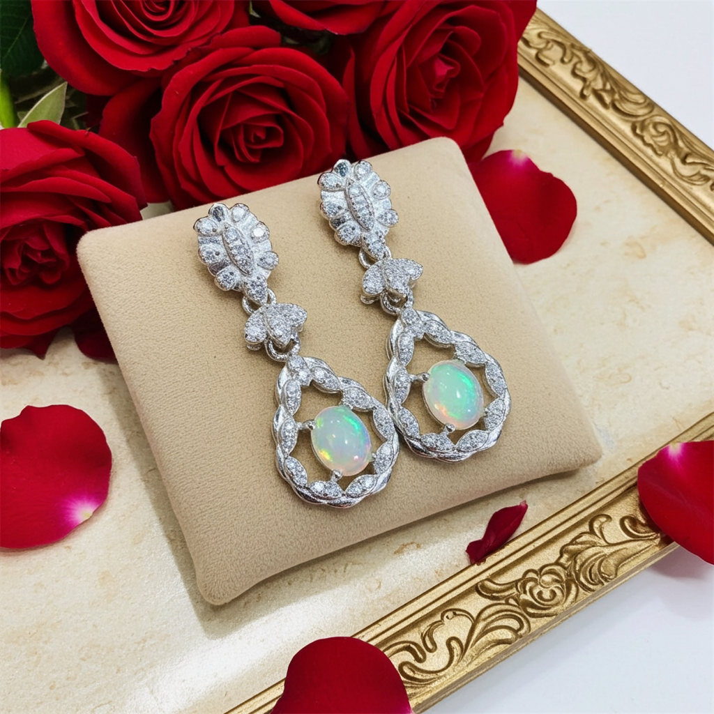 Fire Opal Gemstone Earrings 4x5mm 925 Sterling Silver